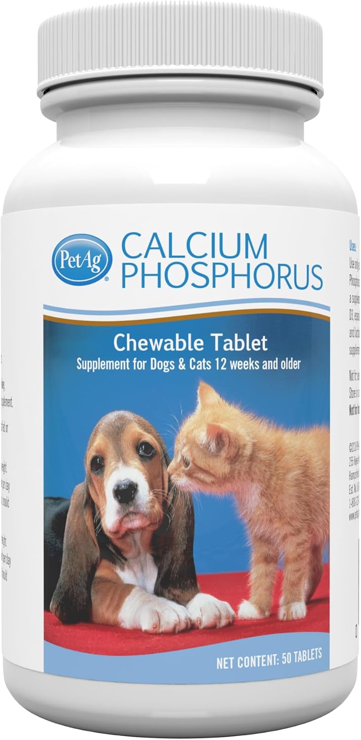 PetAg Calcium Phosphorus Tablets - 50 Tablets - Chewable Supplement for Dogs and Cats - Fortified with Vitamin D - görsel 1