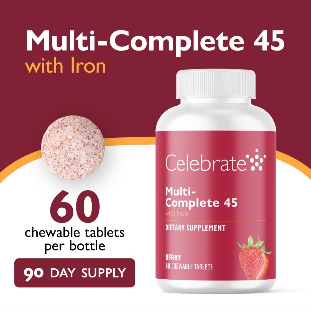 Celebrate Vitamins Multi-Complete Chewables – Daily Bariatric Multivitamin with 45mg Iron for Sleeve Gastrectomy & Gastric Bypass Patients – Essential Vitamins & Minerals – Berry (180 Tablets) - görsel 2