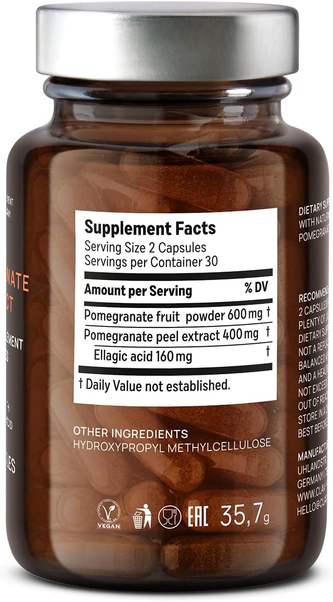 CLAV Pomegranate Extract 1000mg - 40% Ellagic Acid - Vegan Supplement for Heart & Joint Support - 60 Capsules - görsel 9