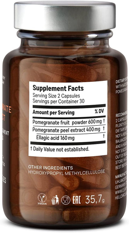 CLAV Pomegranate Extract 1000mg - 40% Ellagic Acid - Vegan Supplement for Heart & Joint Support - 60 Capsules