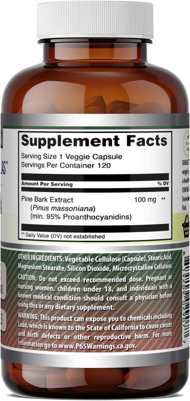 Amazing Formulae Pine Bark Extract 100 mg – 120 Vegetable Capsules, Non-GMO and Gluten-free - görsel 5