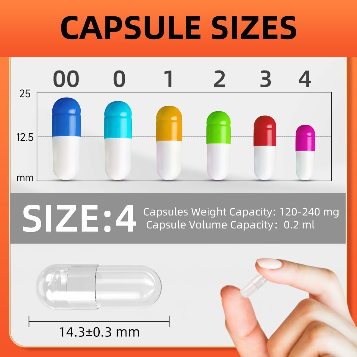 CAPSLogist Empty Capsules Size 4 – 100 Count Vegan Pill Capsules (Clear) - görsel 6