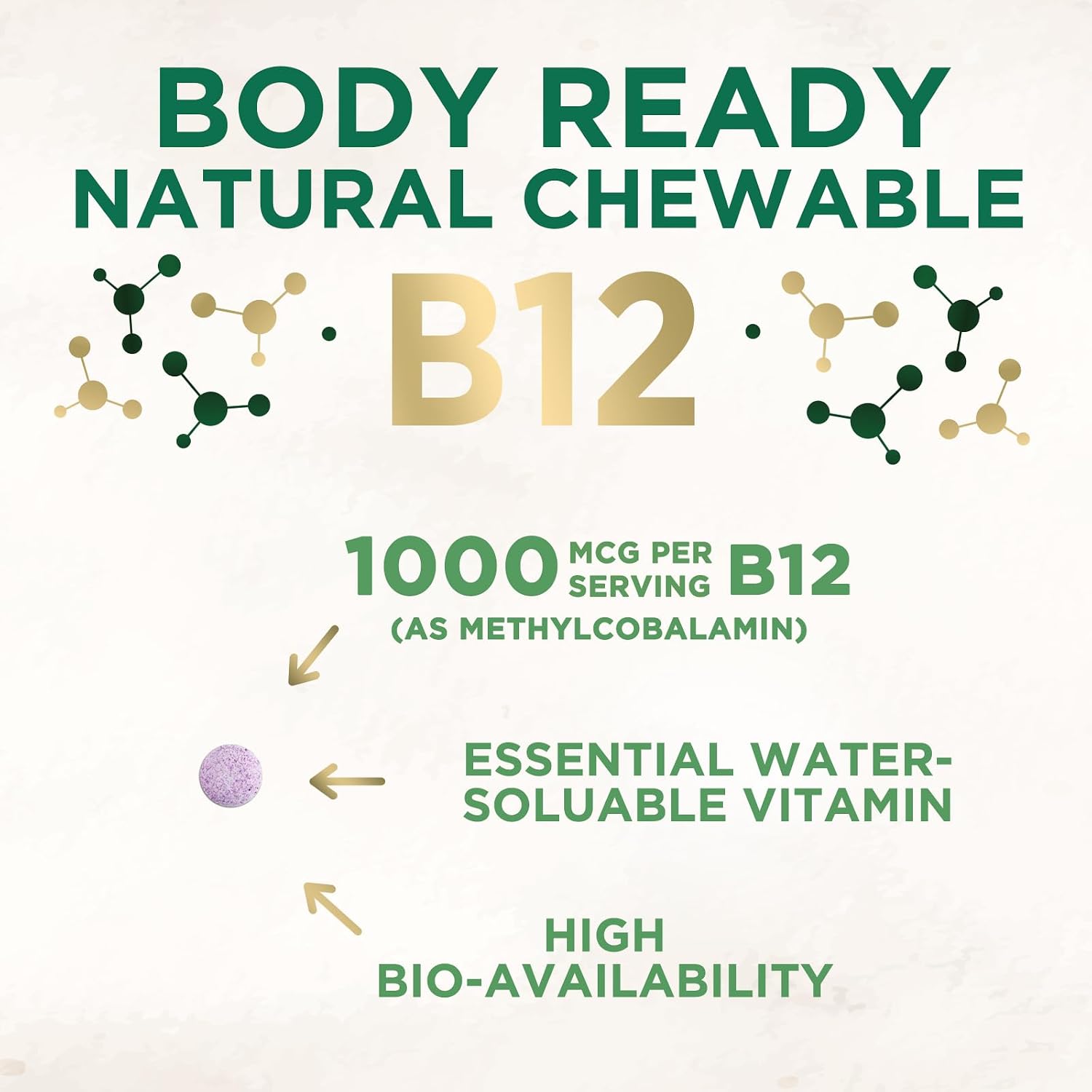 Vitamin B12 1000 mcg Methylcobalamin Chewable Tablets – Energy, Nervous System & Brain Support – Vegan, Non-GMO, Gluten-free – 60 Count - görsel 3