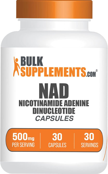 BulkSupplements.com NAD Capsules – Nicotinamide Adenine Dinucleotide 500 mg, 30 Capsules