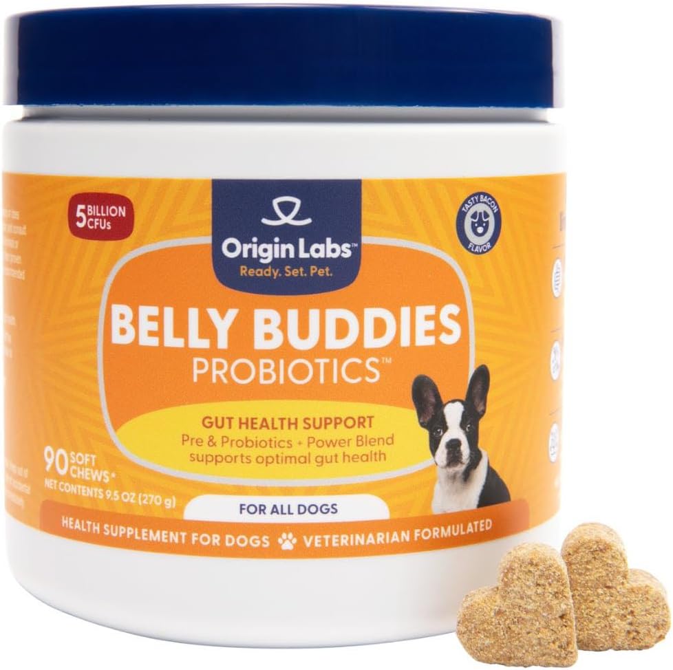 Origin Labs Belly Buddies Probiotics for Dogs - Prebiotics & Probiotics - 5 Billion CFU - Natural Bacon Flavour, 90 Soft Chews - görsel 1