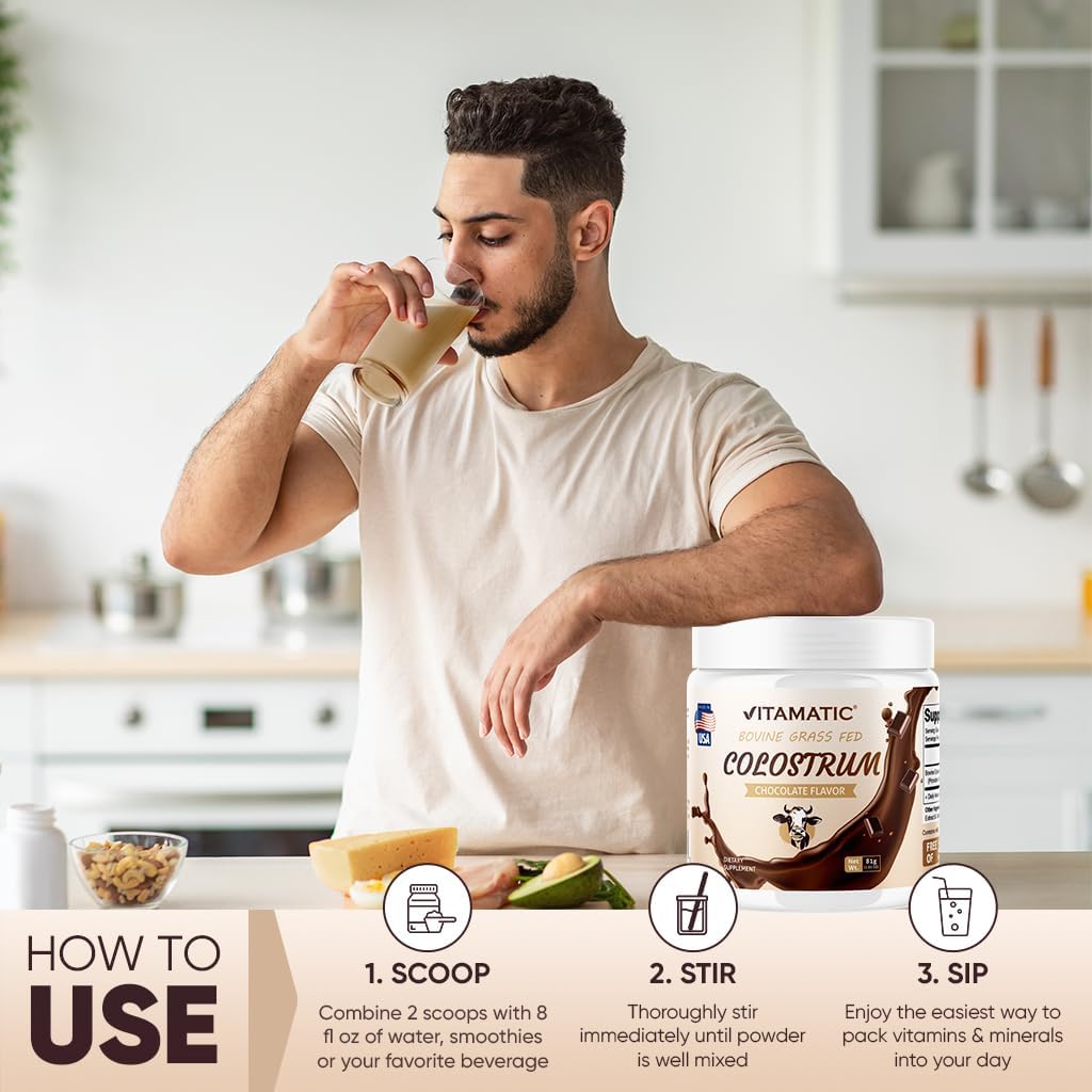 Vitamatic Bovine Colostrum Powder – Gut Health, Hair Growth, Beauty, Muscle Recovery & Immune Support – Chocolate Flavour – 81g (30 Servings) - görsel 9