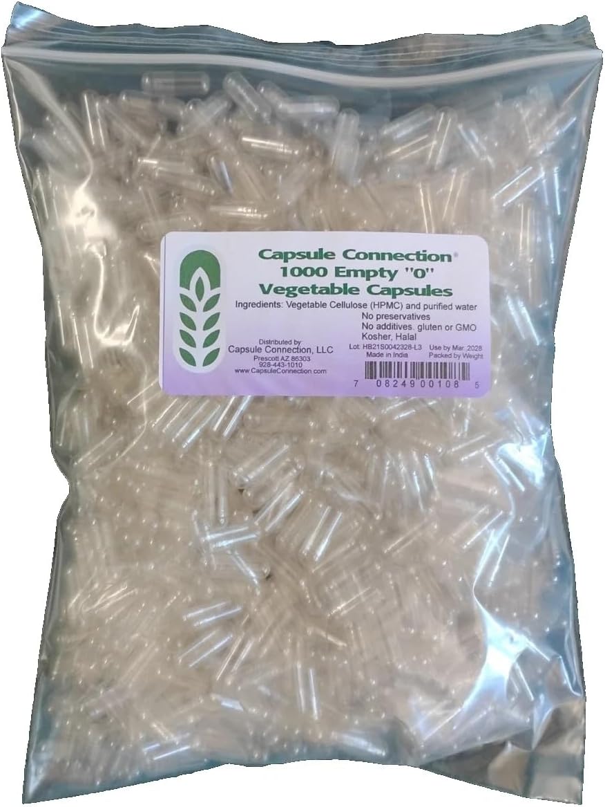 Capsule Connection Bulk Wholesale Empty Vegetable Capsules, Size 0 – Vegan & Vegetarian (1000) Resealable Bag - görsel 1