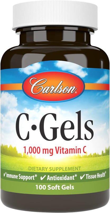 Carlson C-Gels 1000mg Vitamin C Softgels – Immune & Blood Vessel Support, Antioxidant, 250 Softgels