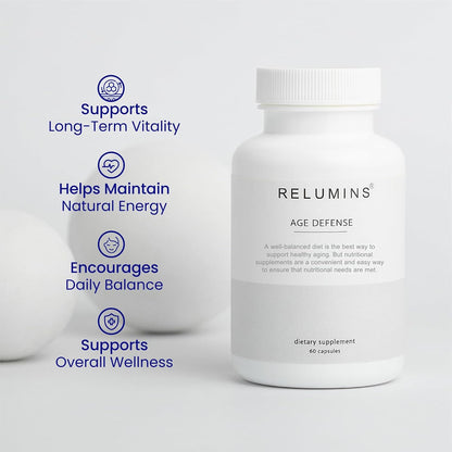 Relumins Age Defence NAD+ Supplement with NADH, CoQ10, Glutathione, Resveratrol, Fisetin, Curcumin & EGCG - Antioxidant Support Supplement – 60 Vegan Capsules