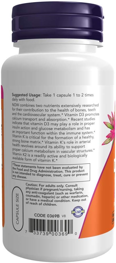 NOW Foods Vitamin D-3 & K-2, 120 Vegetable Capsules (2-Pack) - görsel 3