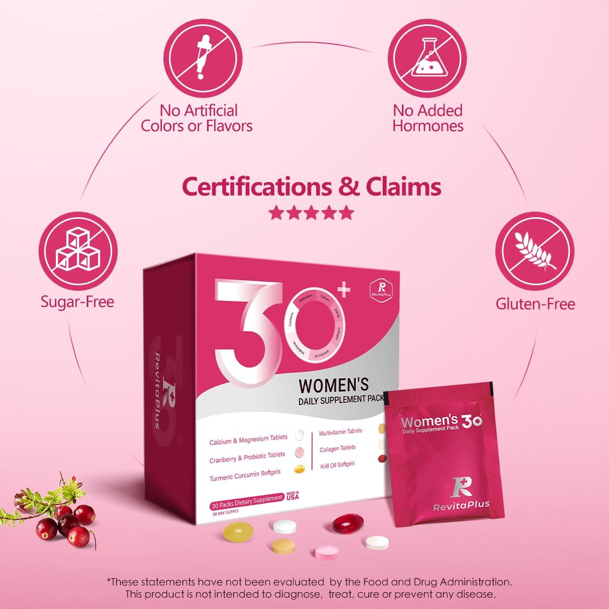 RevitaPlus Multivitamin for Women with Vitamin A,B,C,D3,E,K2,Biotin, Collagen, Krill Oil, Cranberry Supports Energy, Wellbeing, Beauty and Immune - Vitamin Sachets for Women's Health 30 Sachets - görsel 5
