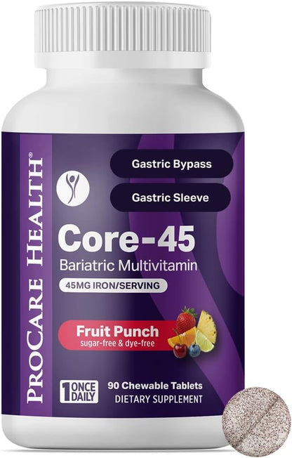 ProCare Health Bariatric Multivitamin with Iron 45mg Chewable - Fruit Punch Flavour (30 Tablets)