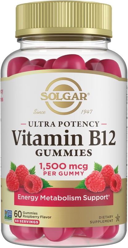 Solgar Methyl B12 Gummies - 1500µg Ultra Potency, Raspberry Flavour, Vegan & Gluten-Free - 60 Gummies