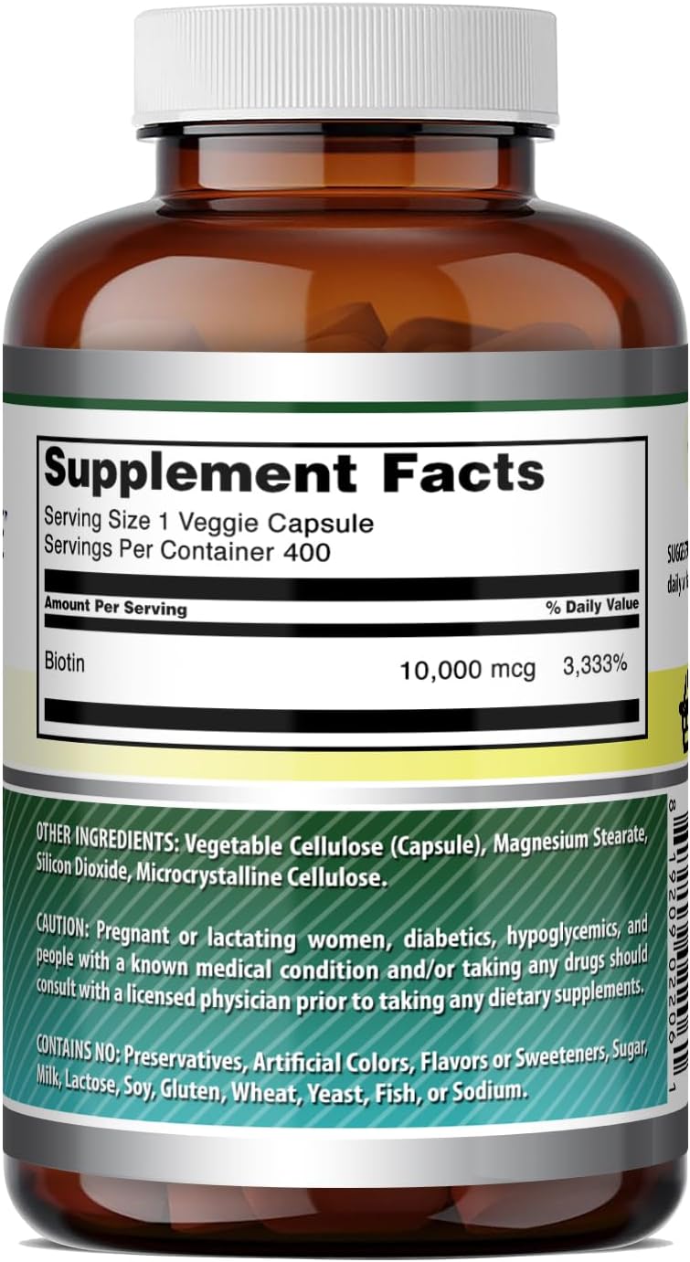 Amazing Formulae Biotin 10000mcg Veggie Capsules - Hair, Skin and Nails Support - 400 Count - görsel 5