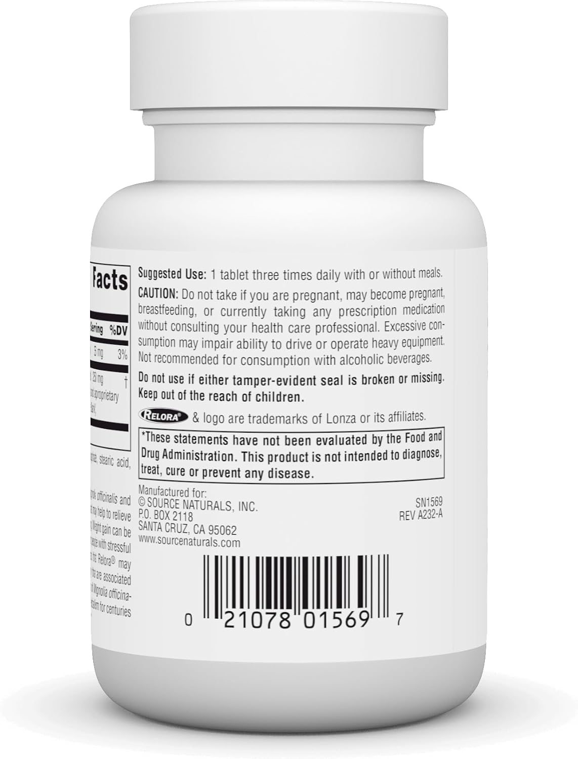 Source Naturals Relora, 250 mg, 90 Tablets - görsel 3