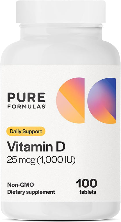 PureFormulas Vitamin D3 1,000 IU (25 mcg) – Premium Vitamin D Supplement for Bone Health, Immune Support, and Overall Wellness – Non-GMO – 100 Tablets