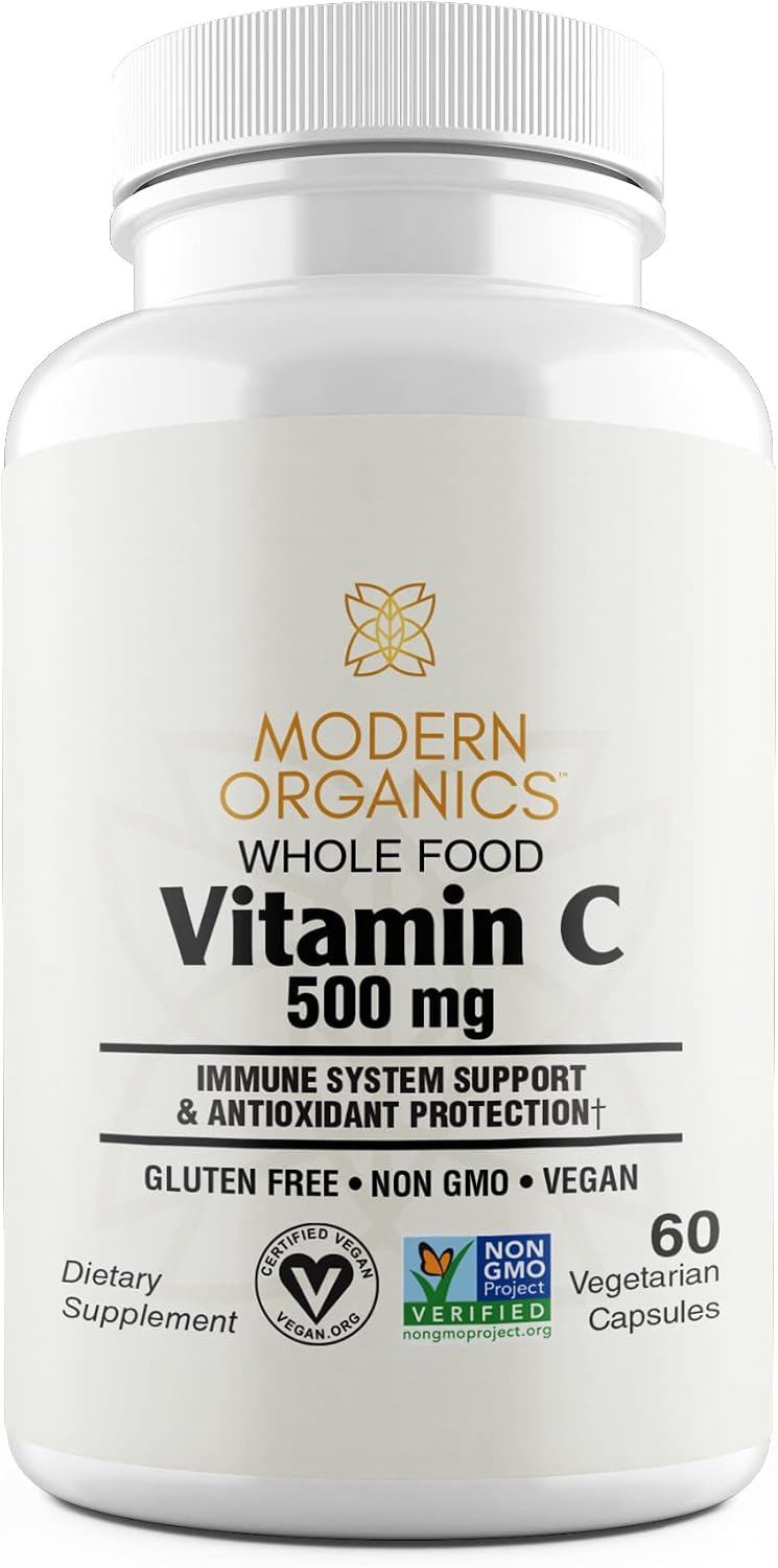 Modern Organics Vitamin C | 500mg Whole Food Vitamin C from Acerola Cherry with Citrus Bioflavonoid Complex & Organic Fruits & Vegetables Blend | 60 Vegan Capsules - görsel 1