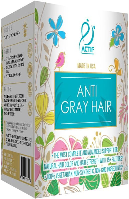 ACTIF Anti-Grey Hair Mega Support for Women with 15+ Advanced Hair Factors, Catalase, Biotin, PABA - 90 Capsules