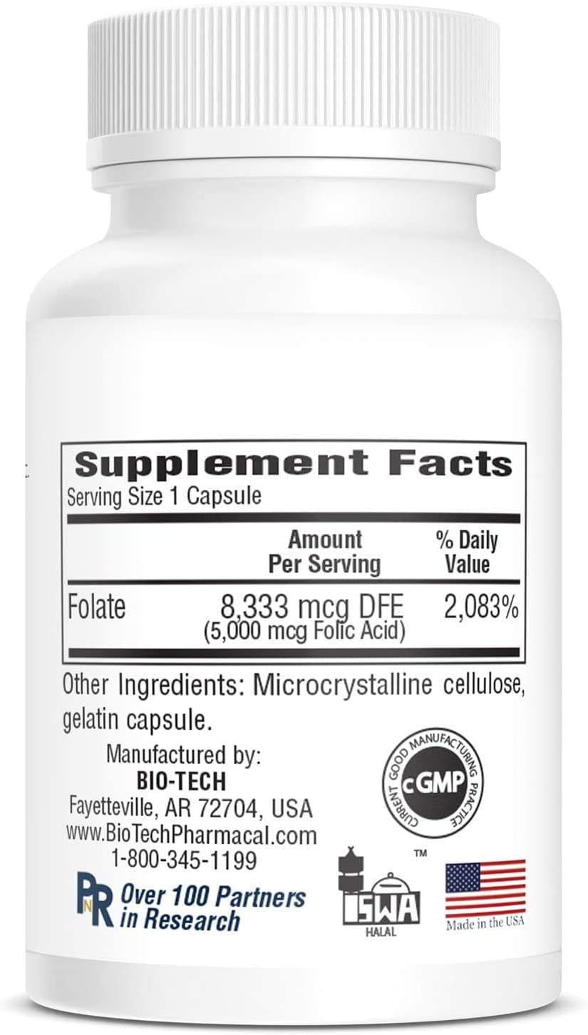 Folic Acid 5mg - BioTech Pharmacal - 100 Capsules - Pack of 2 - görsel 4