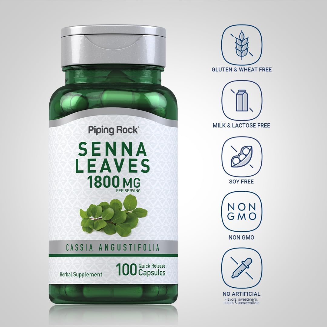 Piping Rock Senna Leaves Capsules, 1800 mg, 100 Quick Release Capsules - görsel 3