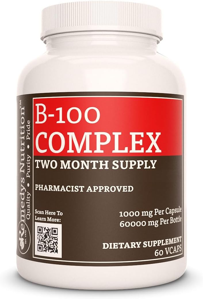 Vitamin B-100 Complex | 1,000 mg, 60 Vegan Capsules | 60-Day Supply - görsel 1