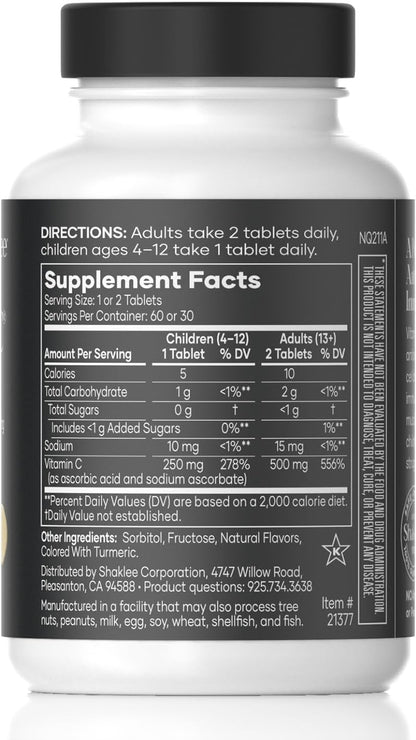 Shaklee Chewable Vita-C 250mg, Lemon Flavoured, 60 Chewable Tablets