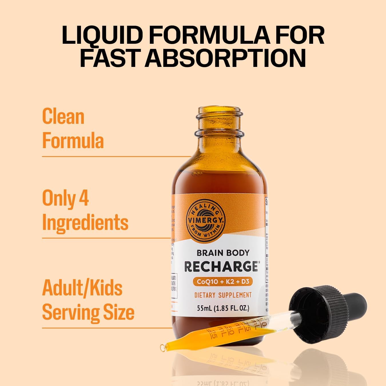 Vimergy Brain Body Recharge – Vitamin D3, K2 & CoQ10 Liquid Supplement (55mL) - görsel 2