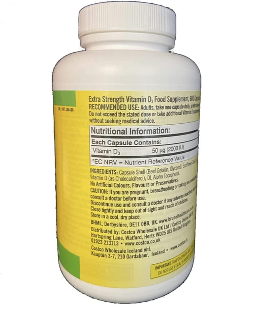 Kirkland Maximum Strength Vitamin D3 600 Softgels (Pack of 2) - görsel 3