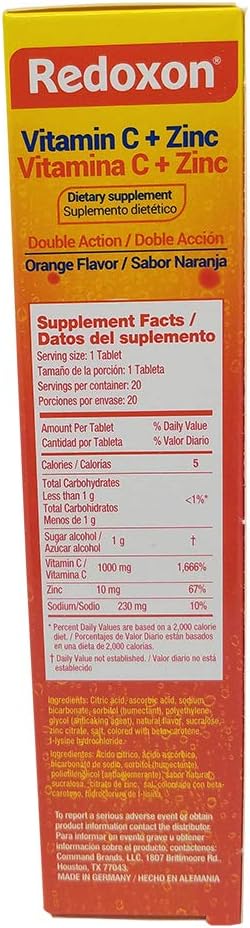 Redoxon Effervescent Vitamin C with Zinc Tablets, Orange Flavour, 20 Tablets