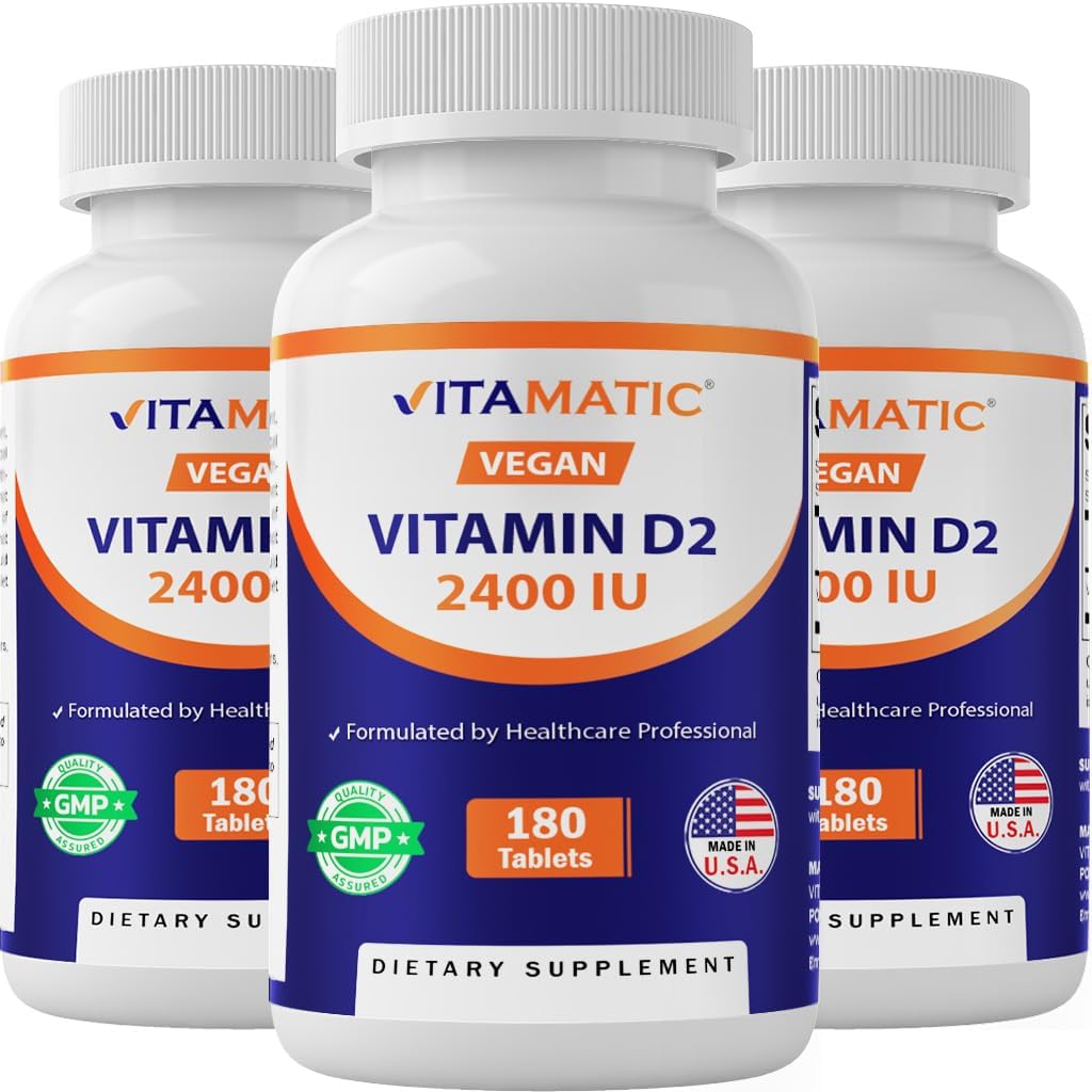 Vitamatic Vitamin D2 60 mcg (2400 IU) – Ergocalciferol – 180 Vegetarian Tablets (3 Bottles) - görsel 1