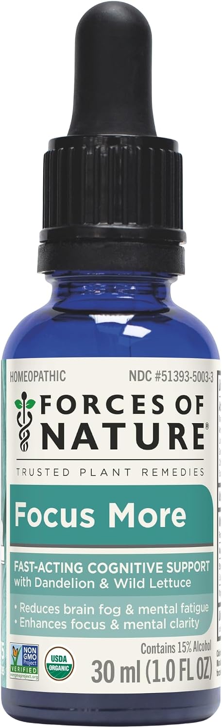 Forces of Nature Organic Focus More Brain Health Support with Dandelion &amp; Wild Lettuce, Homeopathic Sublingual Tincture, 6 Targeted Homeopathics - görsel 9