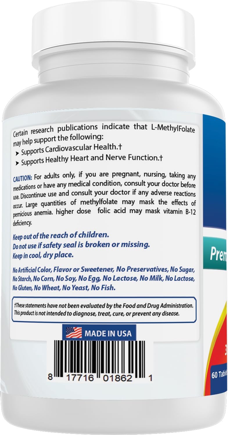 Best Naturals Methyl Folate 15000 mcg (15 mg) - Highly Bio-available 5-MTHF, 60 Tablets - görsel 7