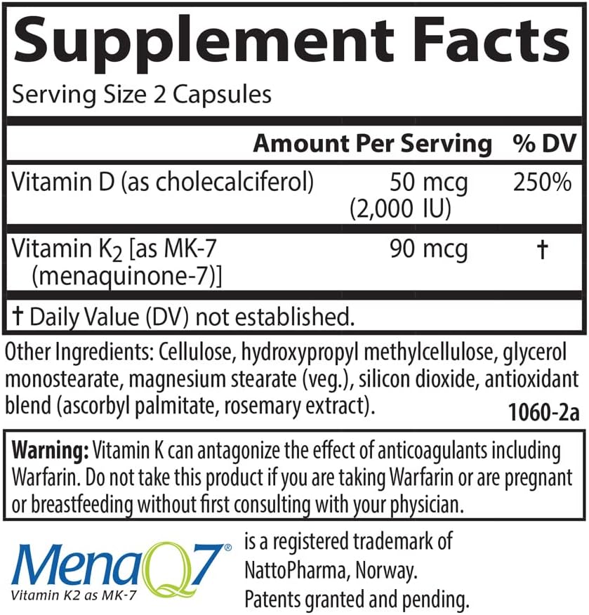 Carlson Vitamin D3 + K2, 50 mcg (2000 IU) Vitamin D3 & 90 mcg Vitamin K2 as MK7, 30 Softgels - görsel 4