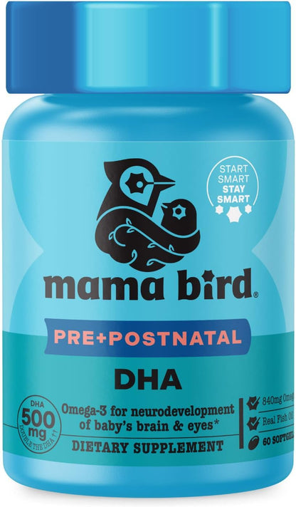Mama Bird Pre+Postnatal DHA – Omega-3 Fish Oil Supplement for Pregnancy & Postnatal