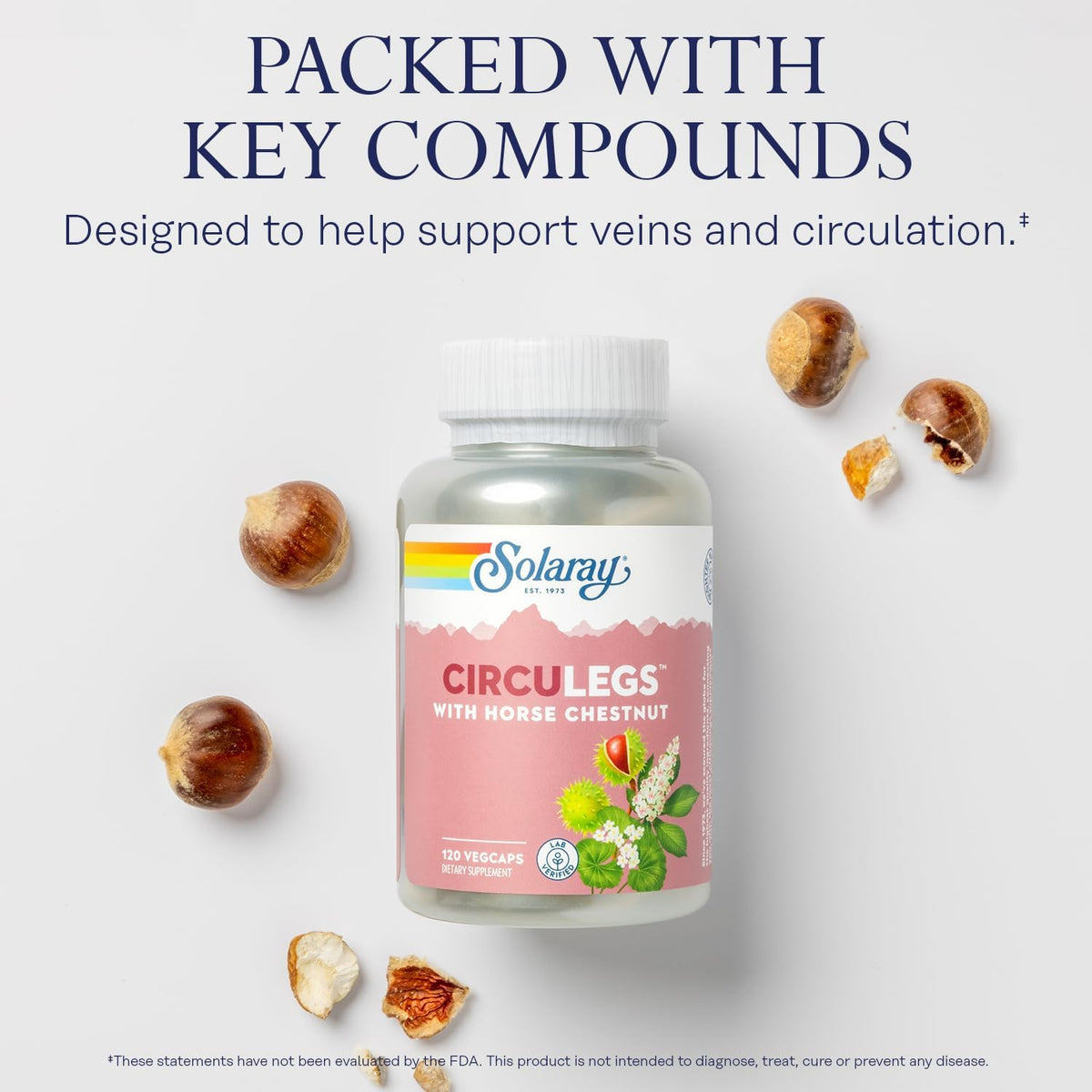 SOLARAY Circulegs - Herbal Supplement with Horse Chestnut Extract & Vitamin C, Vegan, Gluten-Free - 60 Servings - görsel 4