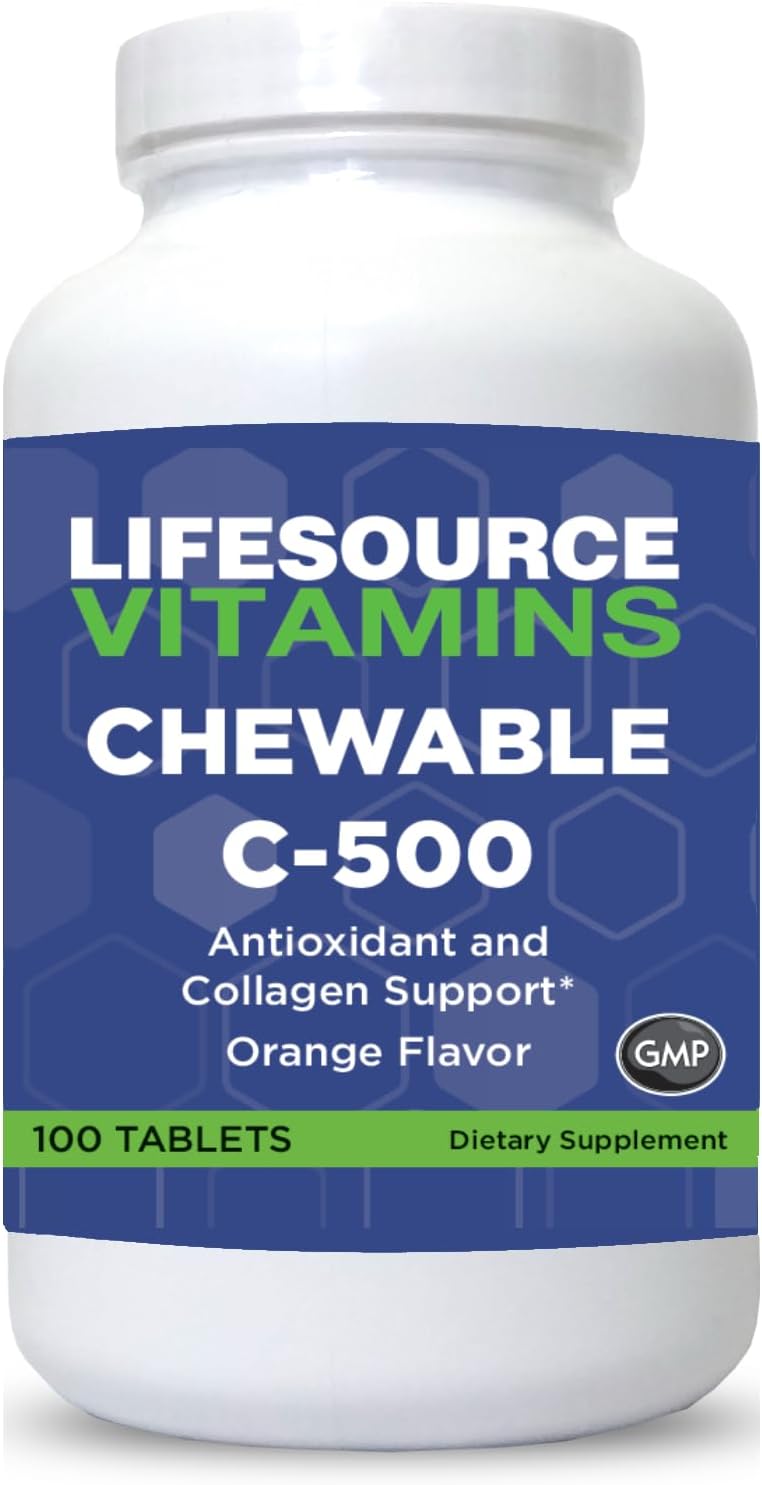LifeSource Vitamins Vitamin C 500 mg - 100 Chewable Tablets - Orange Flavour - Sweetened with Stevia - görsel 1
