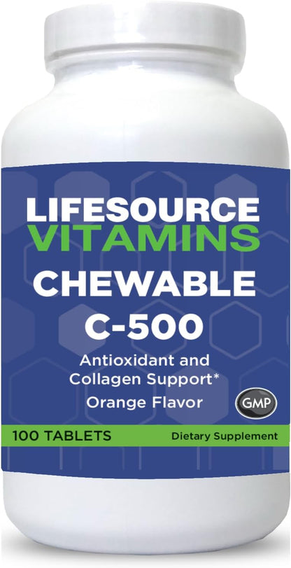 LifeSource Vitamins Vitamin C 500 mg - 100 Chewable Tablets - Orange Flavour - Sweetened with Stevia
