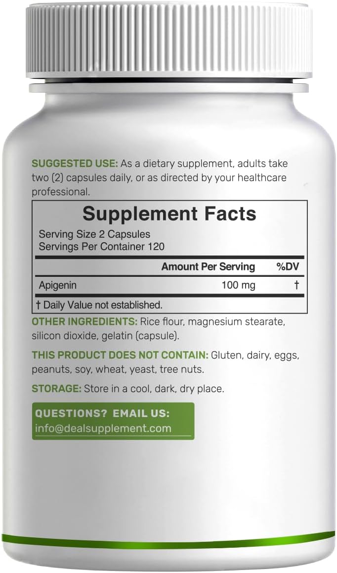 Apigenin 100mg Capsules – Chamomile Extract – Sleep & Relaxation Support – Non-GMO - görsel 3