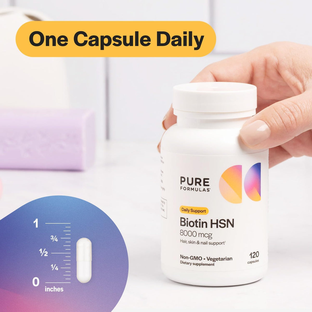 PureFormulas Biotin 8000 mcg Hair Skin Nails Supplement, Vitamin B7 Capsules for Women and Men, 120 Count - görsel 4