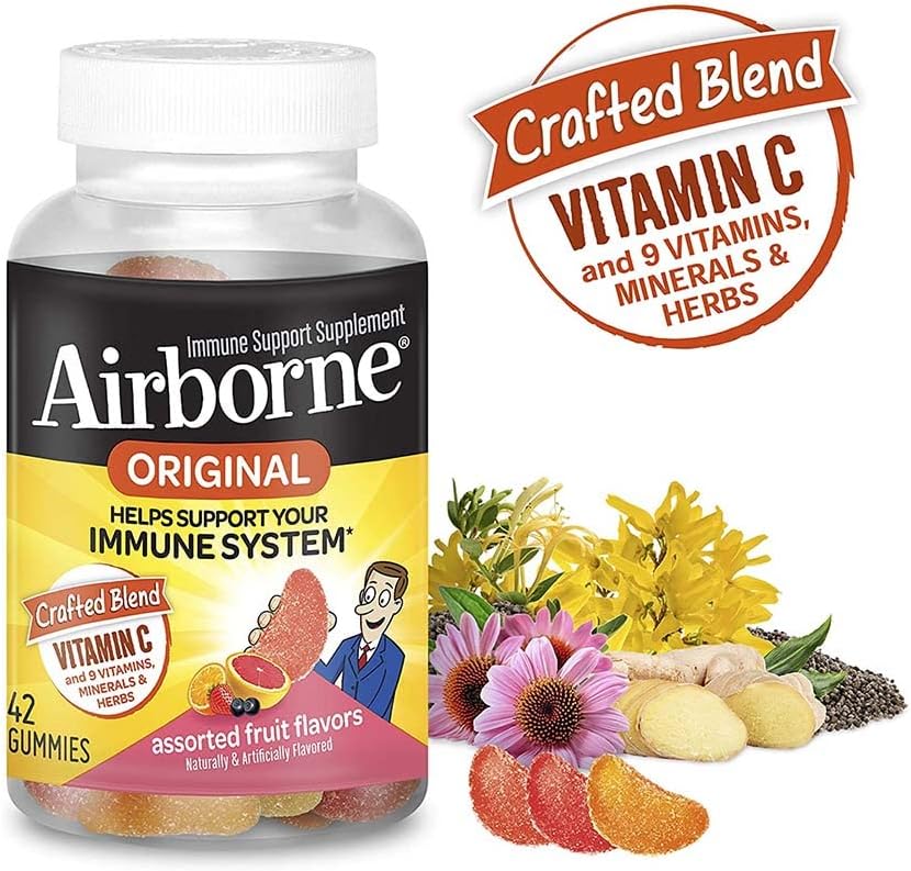 Airborne Assorted Fruit Flavoured Gummies, 42 Gummies per Bottle (Pack of 2) - 750mg Vitamin C with Minerals & Herbs for Immune Support - görsel 2