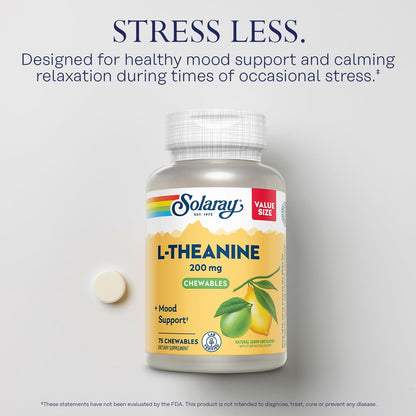 SOLARAY L-Theanine 200mg with Vitamin B6 - Mood Support Chewable Tablets