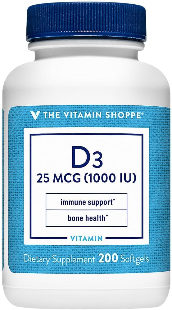 The Vitamin Shoppe Vitamin D3 1000IU Softgel Capsules, 200 Count - görsel 1