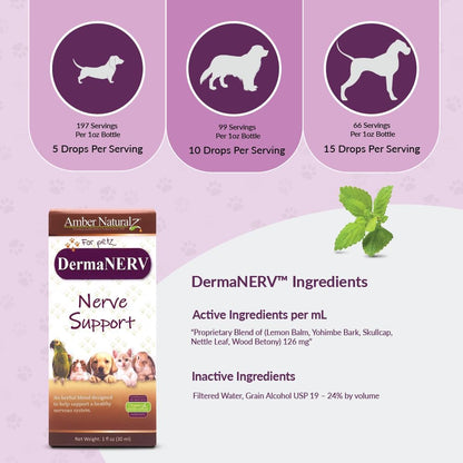 Amber NaturalZ DermaNERV Herbal Supplement for Dogs, Cats, and Small Pets - 30 ml