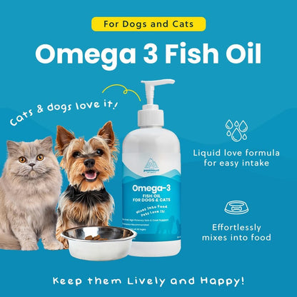 Wild-Caught Omega-3 Fish Oil for Dogs & Cats – Liquid EPA DHA Supplement for Skin, Coat, Joints & Heart, 473 ml