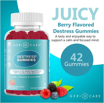 GeriCare DeStress Gummies with GABA, L-Theanine & Lemon Balm – Mixed Berry – 42 Count – Supports Relaxation & Mental Clarity – Image 2