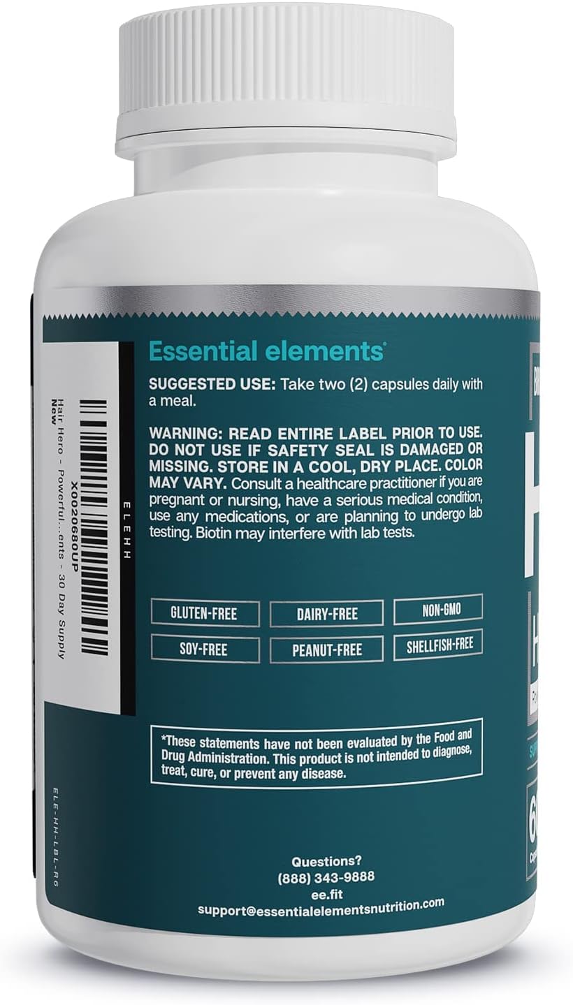 Essential Elements Hair Hero Hair Vitamins for Men – Broad-Spectrum Support with 5000 mcg Biotin – 60 Tablets (Pack of 2) - görsel 8