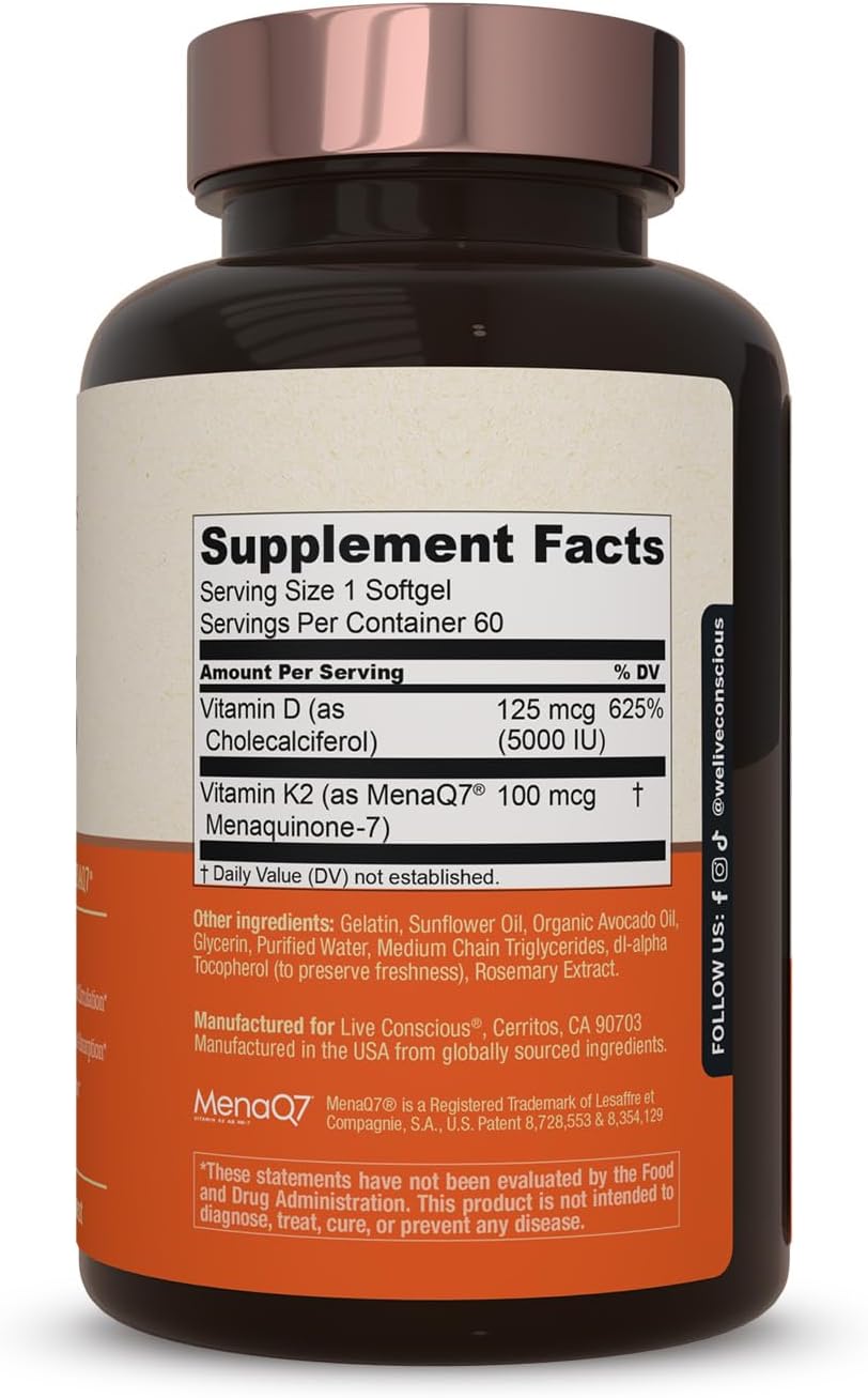 Live Conscious Vitamin K2 MK-7 with Vitamin D3 5000 IU - Bone & Heart Health Support, 2-Pack - görsel 6