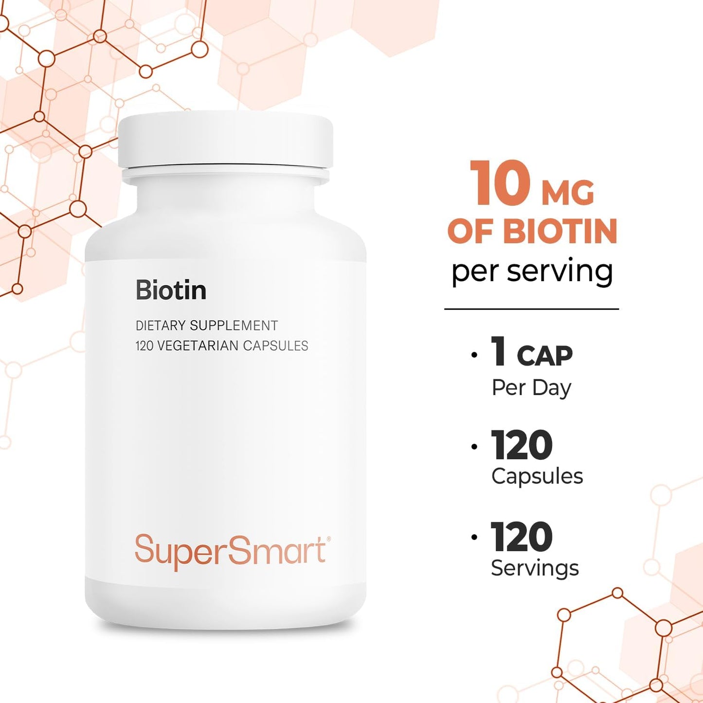 Supersmart Biotin 10,000mcg - High Potency Vitamin B7 Supplement - 120 Vegetarian Capsules - görsel 5