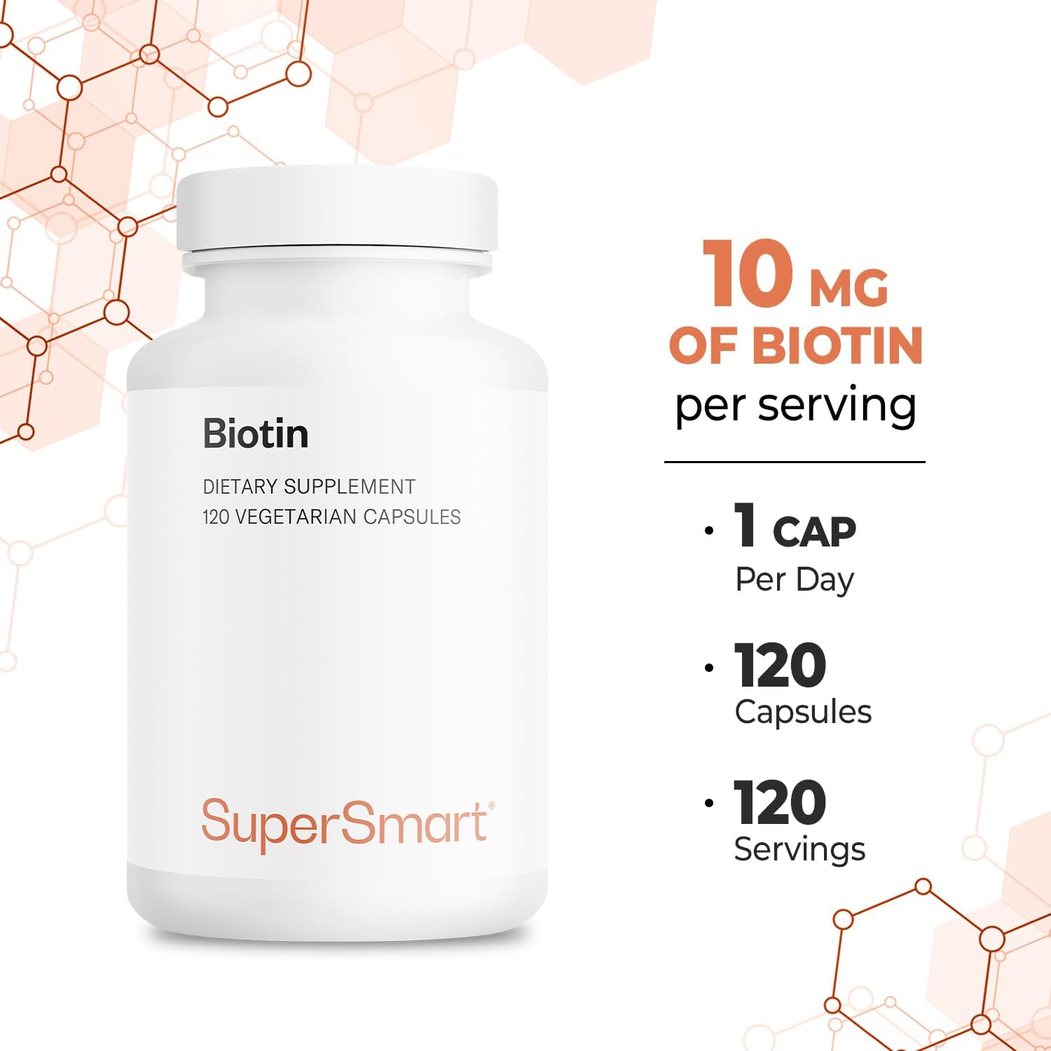 Supersmart Biotin 10,000mcg - High Potency Vitamin B7 Supplement - 120 Vegetarian Capsules - görsel 5