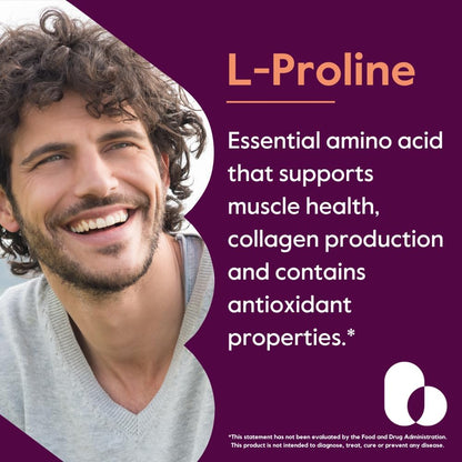 BESTVITE L-Proline 500mg | 240 Vegetarian Capsules | No Stearates, No Fillers, Vegan, Gluten-free, Non-GMO